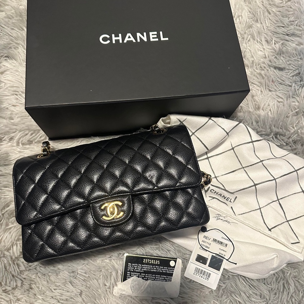 Chanel Black Quilted Shoulder Bag with Gold CC Closure
